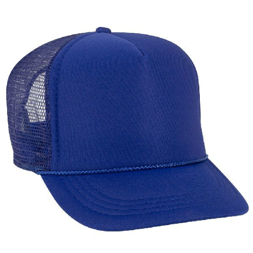 printed OTTO Polyester Foam Front Youth Five Panel High Crown Trucker Hat in 001 - Royal