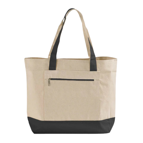 Heavy Canvas Zippered Shopping Canvas Bags W/Front Pocket