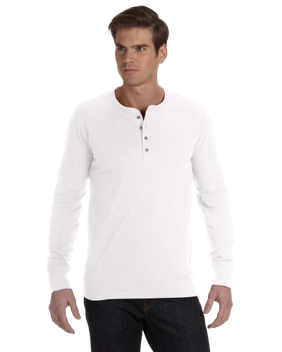 WHITE Men's Jersey Long-Sleeve Henley by Bella + Canvas - AxelRad