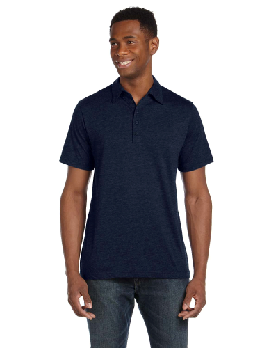 HEATHER NAVY Men's Jersey Short-Sleeve Five-Button Polo by Bella ...