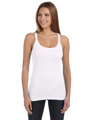 WHITE Ladies' Sheer Mini Rib Thin Strap Tank by Bella + Canvas - Screen Print EP
