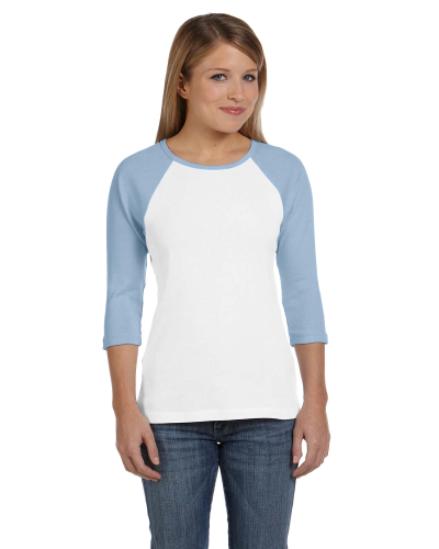 WHITE BABY BLUE Ladies' Baby Rib 3/4-Sleeve Contrast Raglan T-Shirt ...