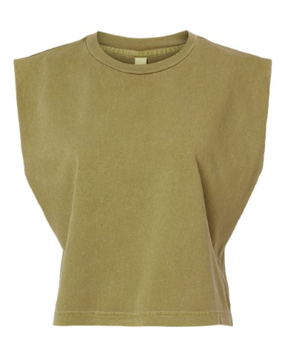 Garment-Dyed Women's Heavyweight Muscle Tee in Faded Army