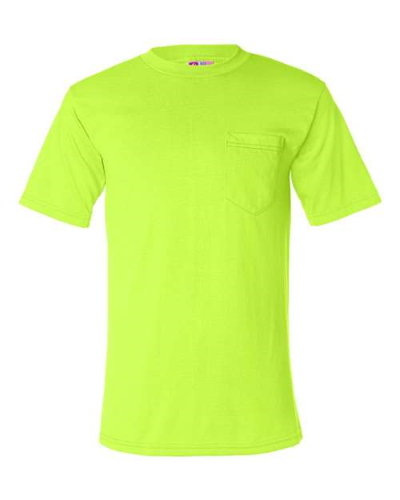 50/50 Short Sleeve T-Shirt with a Pocket in Safety Green