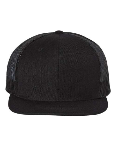printed Wool Blend Flat Bill Trucker in Black Black