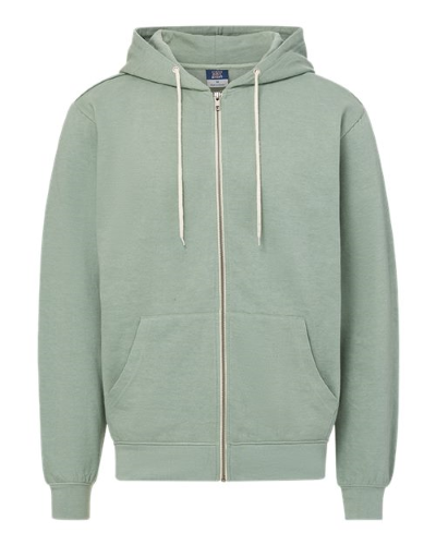 Retro Heather Zip Hood in Greenstone