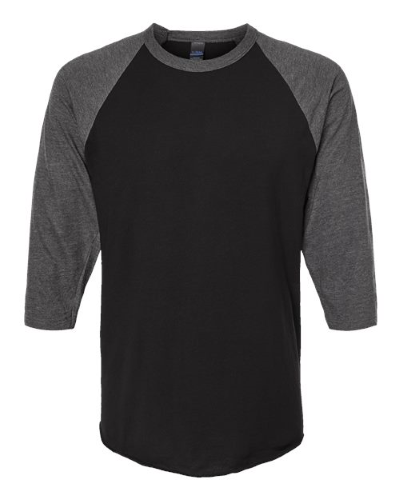 Unisex Fine Jersey Raglan T-Shirt in Black Heather Charcoal
