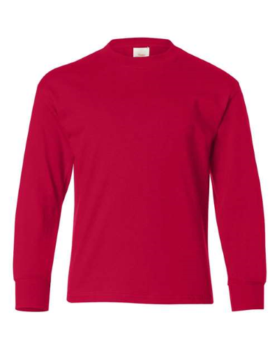 Deep Red Hanes TAGLESS Youth Long Sleeve T-Shirt - RLC Shirts