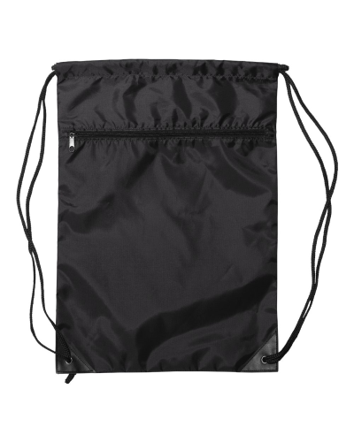 Denier Nylon Zippered Drawstring Backpack in Black