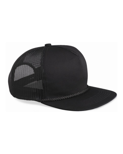 Printed 5-Panel Trucker Cap in Black