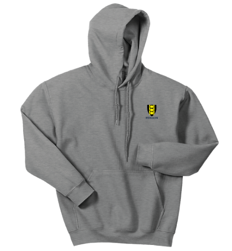 Grey hoodie with yellow writing shop