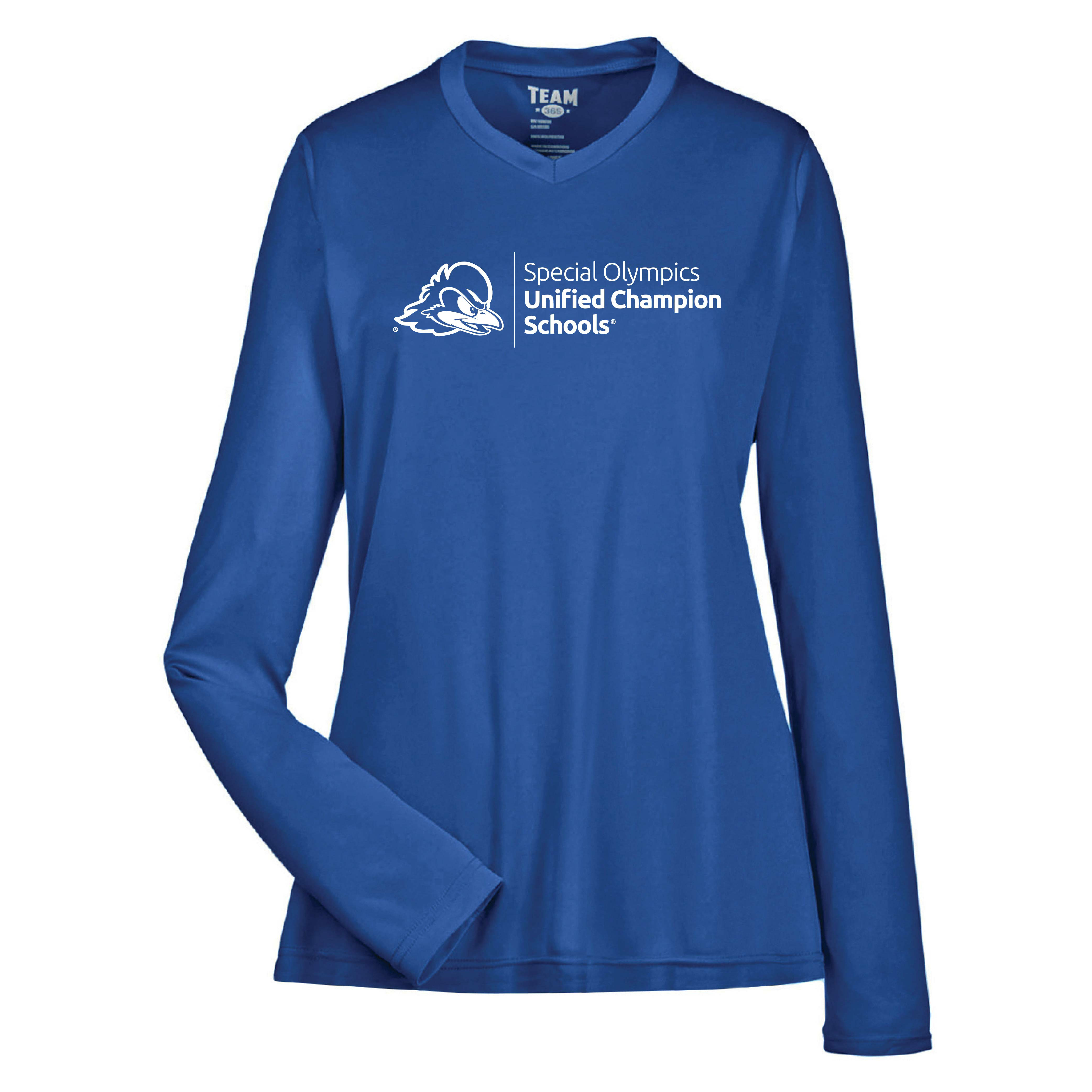 Team 365 Ladies' Performance Long-Sleeve T-Shirt: Screen Print Design 166091 Olympics Delaware - University Of Delaware Unified