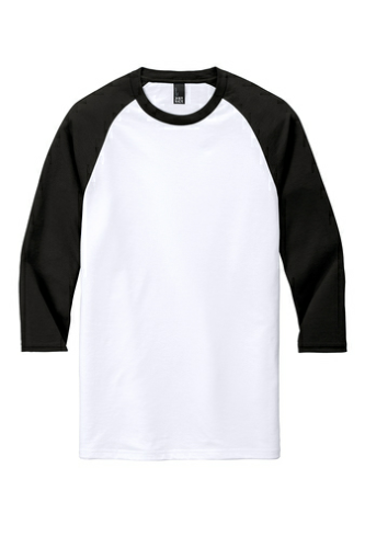 District Made Mens Perfect Tri 3/4-Sleeve Raglan Black White