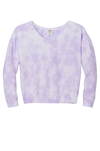 Port & Company Ladies Beach Wash Cloud Tie-Dye V-Neck Sweatshirt LPC140V in Amethyst