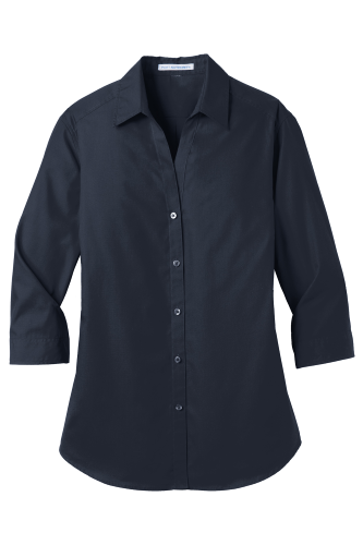 River Blue Nvy Port Authority Ladies 3/4-Sleeve Carefree Poplin Shirt ...