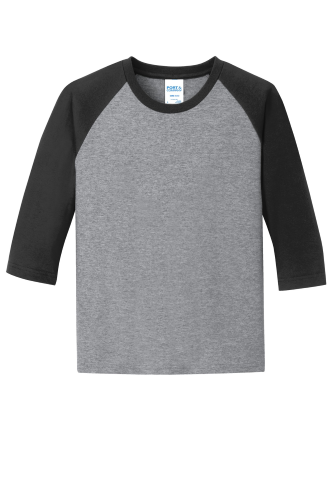 Port & Company Youth 50/50 Cotton/Poly 3/4-Sleeve Raglan T-Shirt in AH Jet Black