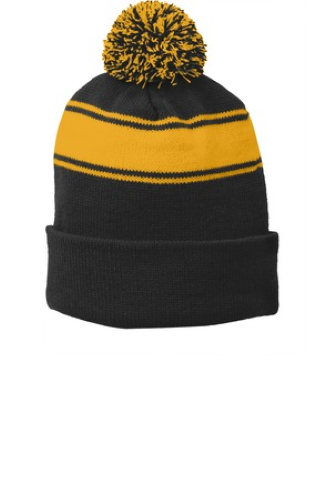 【TEKET】Dot Com Stripe Beanie Sport-Tek Stripe Pom Pom Beanie | Wear Your Spirit Warehouse