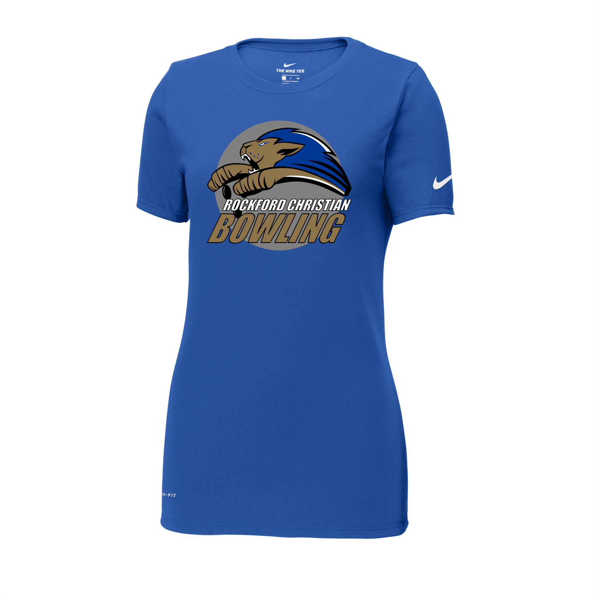 Nike Ladies Dri FIT Bowling Ball Background Tee Embroid This