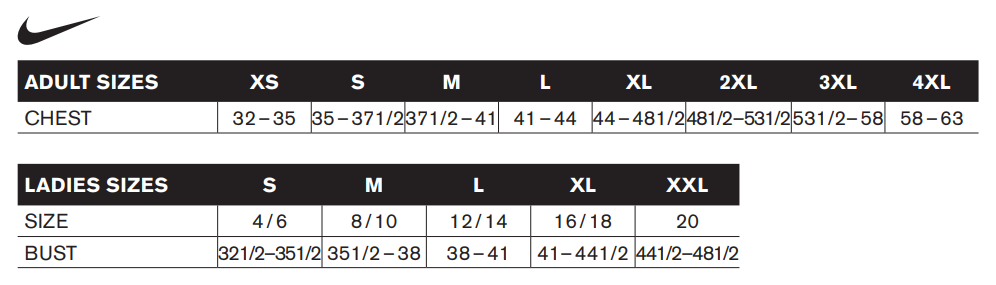 Nike therma fit 2025 size chart