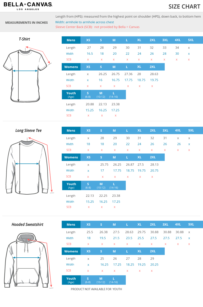 bella canvas 6004 size chart