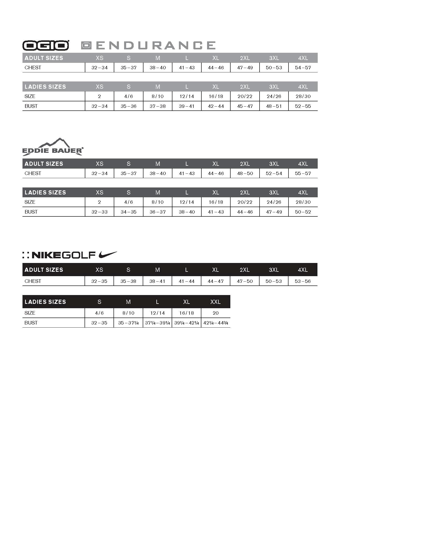 nike dri fit polo size chart