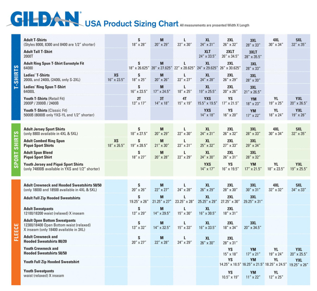 gildan junior fit size chart