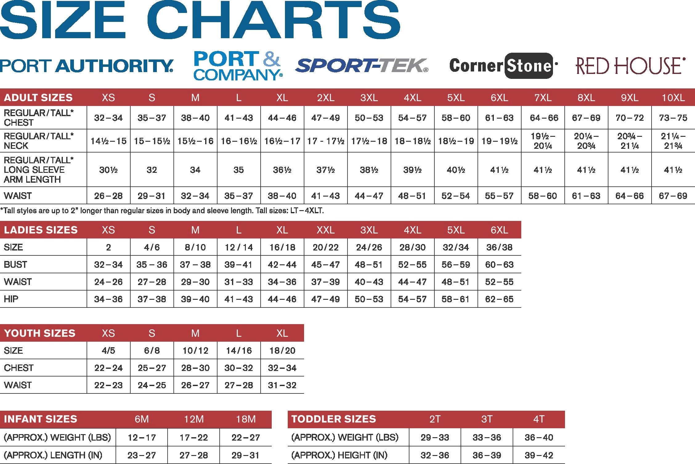 Port Authority Size Chart Mens