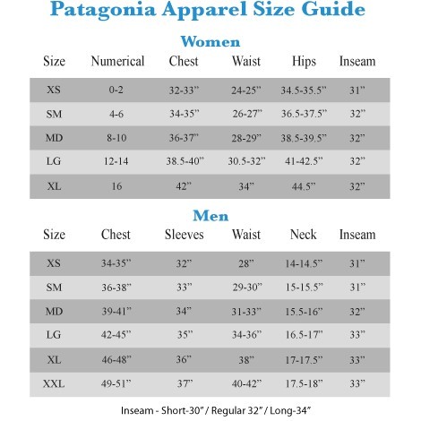 patagonia size chart mens