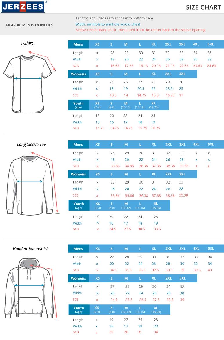 Jerzee sweatshirt 2025 size chart